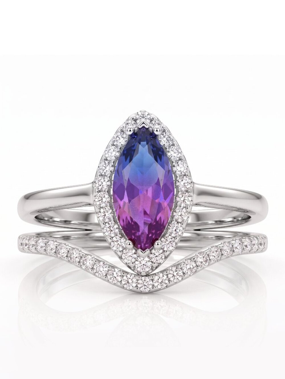 Pink & Purple Marquise Gemstone Ring, 925 Sterling Silver Charmed Aroma